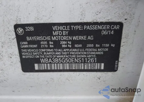 2014 BMW 328I xDrive из США, поврежденный, VIN WBA3B5G50ENS11261